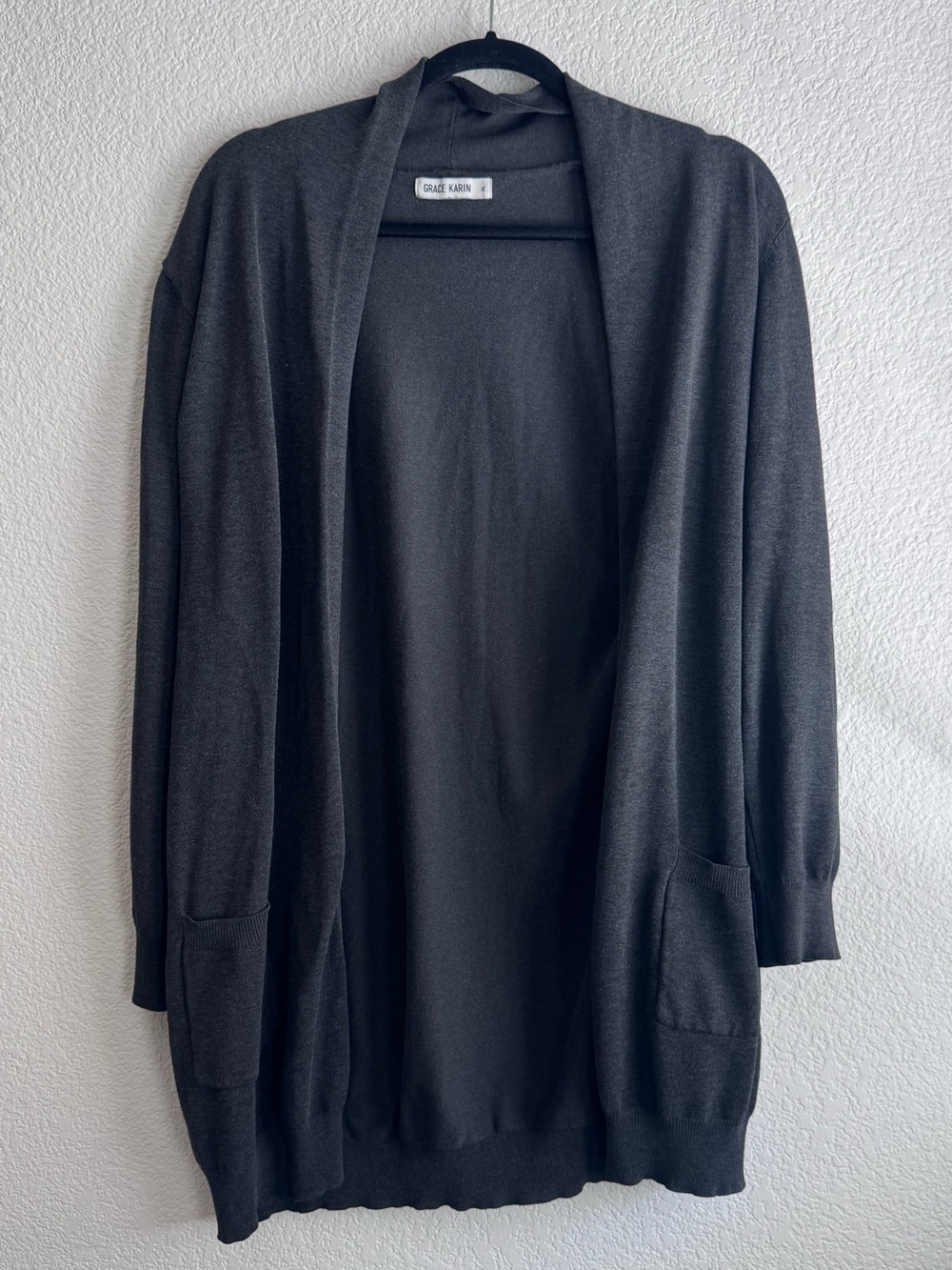 Grace Karin Charcoal Open-Front Pocket Cardigan